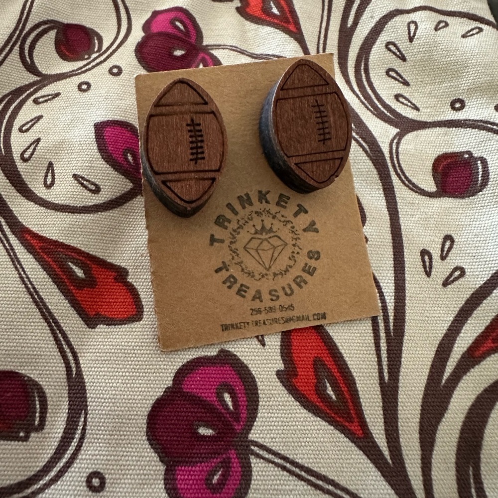 Wooden Football Earrings